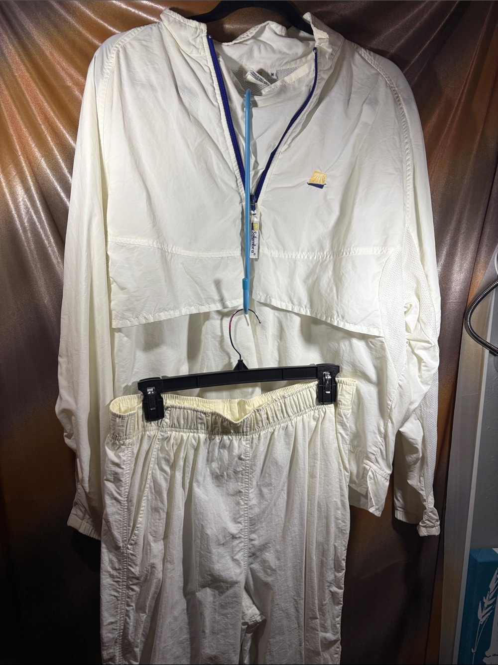 Vintage Solumbra White Two-Piece Windbreaker Set medium top small pant Y SPF upf